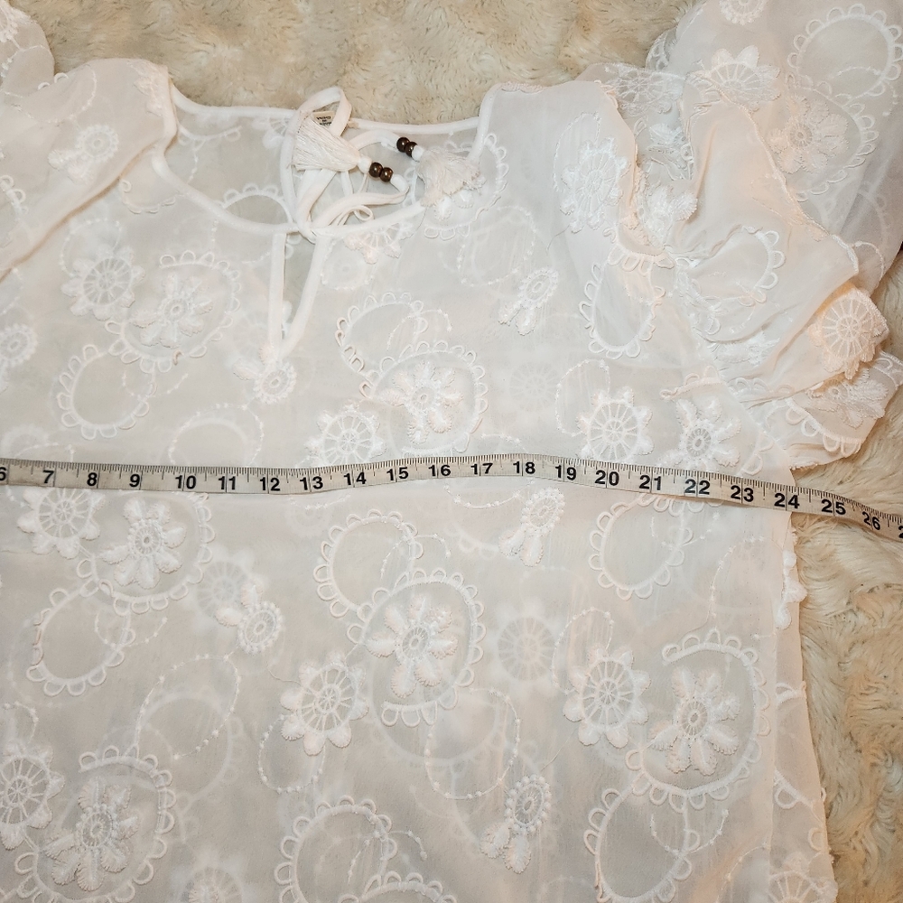POL large Oversize White Sheer Peasant Blouse Top - Picture 6 of 9